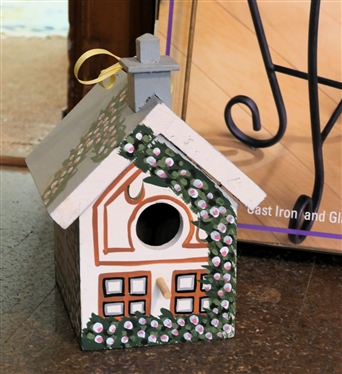 Home Accents Lifestyles Cast Iron and Glass Accent Table - New Never Assembled, Hand Painted Bird House, and Miniature Bird House Stake 