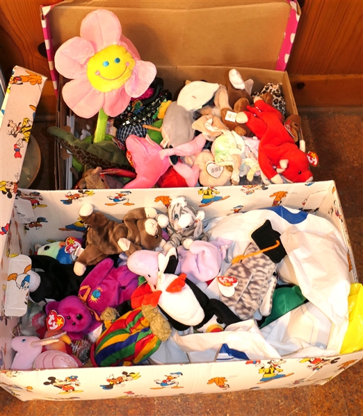 2 Boxes of Beanie Babies and Stuffed Animals - Most with Original Hang Tags 