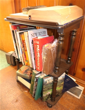 Mahogany Finish Book Stand / Shelf with all Books as Pictured - Slanted Top with Book Ledge - 2 Shelves  -Measures 31 Tall 23 By 14 