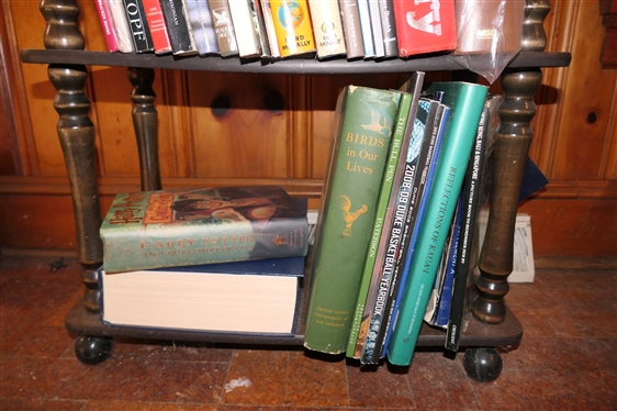 Mahogany Finish Book Stand / Shelf with all Books as Pictured - Slanted Top with Book Ledge - 2 Shelves  -Measures 31 Tall 23 By 14 