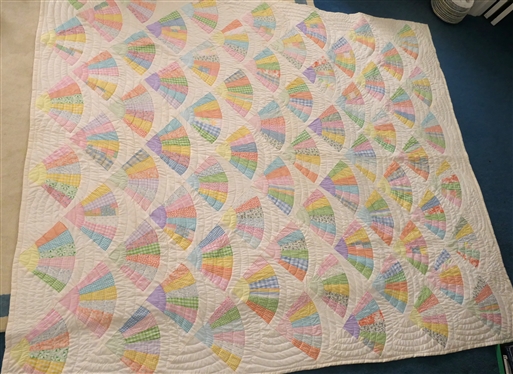 Pretty Fan Quilt - Pastel Colors - Quilt Measures 89 By 77 