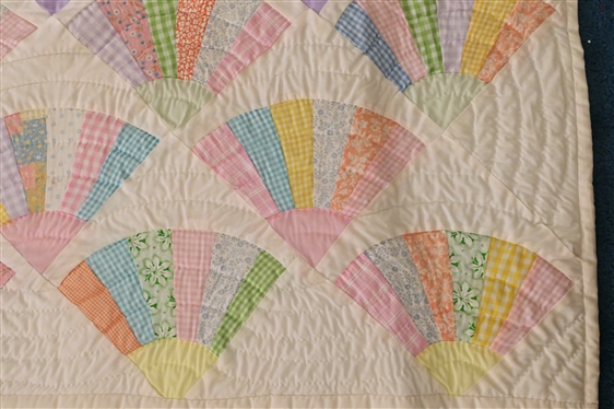 Pretty Fan Quilt - Pastel Colors - Quilt Measures 89 By 77 