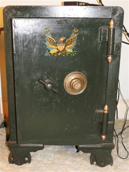 Antique YALE Combination Safe - With Combination - Eagle on Front and Inside Door - Interior is Divided with Drawers and Smaller Door - Safe Measures 28 1/2" 18" By 20"