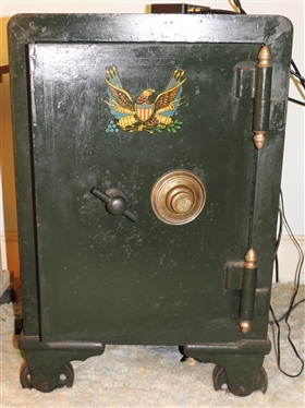 Antique YALE Combination Safe - With Combination - Eagle on Front and Inside Door - Interior is Divided with Drawers and Smaller Door - Safe Measures 28 1/2 18 By 20