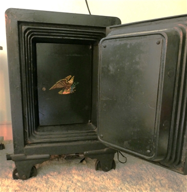 Antique YALE Combination Safe - With Combination - Eagle on Front and Inside Door - Interior is Divided with Drawers and Smaller Door - Safe Measures 28 1/2 18 By 20