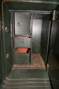 Antique YALE Combination Safe - With Combination - Eagle on Front and Inside Door - Interior is Divided with Drawers and Smaller Door - Safe Measures 28 1/2 18 By 20