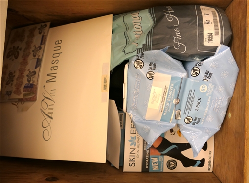Drawer Lot including Compression Socks, Makeup Wipes, Hose, and Heating Bean Bags