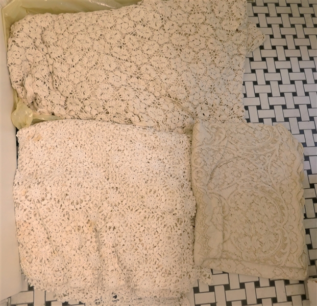 Antique Handmade Crochet Spreads - Flowers and Pinwheels 