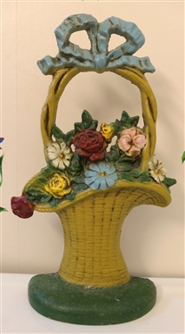 Cast Iron Basket of Flowers Door Stop - Measures 10 3/4 Tall 