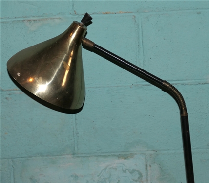 Mid Century Floor Lamp with Copper/Brass Shade - Flexible Neck - Weighted Base - White Enamel Inside Shade