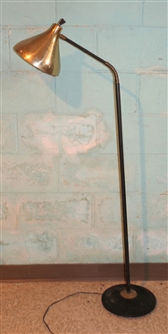 Mid Century Floor Lamp with Copper/Brass Shade - Flexible Neck - Weighted Base - White Enamel Inside Shade