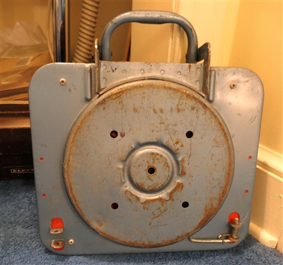 Contents of Bottom of Linen Closet - Electrolux Vacuum Cleaner, Fans, Heater, Humidifier, Vintage Stadium Seats