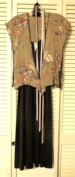 Lillie Rubin Dress with Taupe Floral Topper and Ribbons - Size 4