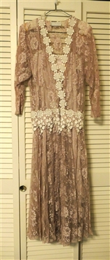 Jessica McClintock Dusty Rose Lace Gown with White Flower Accents - Rose Satin Slip Dress - No Size Tag - Probably 2/4
