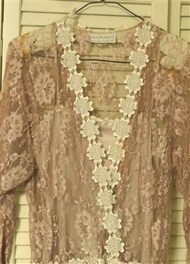 Jessica McClintock Dusty Rose Lace Gown with White Flower Accents - Rose Satin Slip Dress - No Size Tag - Probably 2/4