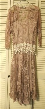 Jessica McClintock Dusty Rose Lace Gown with White Flower Accents - Rose Satin Slip Dress - No Size Tag - Probably 2/4
