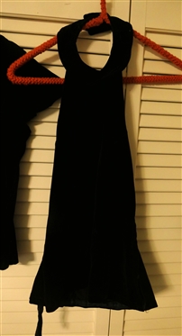 New York Creation (Pre 1953) Dress and Skirt Set - Black Velvet Cap Sleeve Blouse, Black Velvet Halter Top, and Dupioni Silk Striped Silk Skirt with Black Velvet Trim - Small Stain on Skirt - All 3...