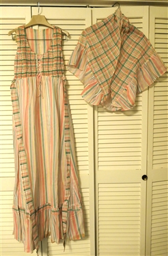 New Old Stock Vintage Jody of California Pink, Green, and Yellow Plaid Maxi Dress with Matching Shawl - Never Worn with Original Gift Box and Tags - Size 5
