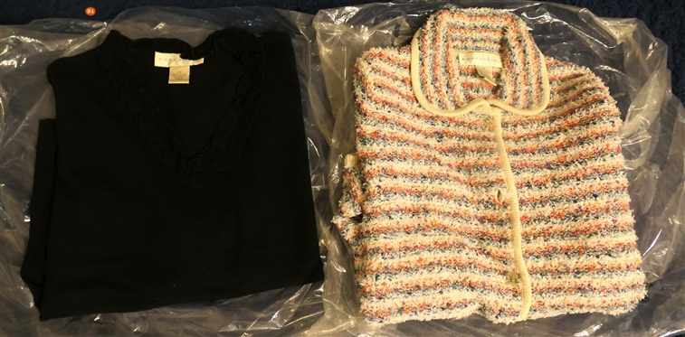 2 New Doncaster Sweaters - Size XS with Ruffled Collar and Striped Cardigan Size XS 