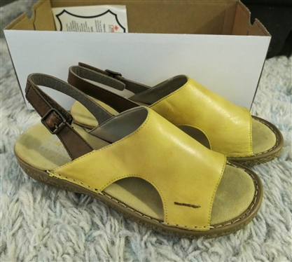 Rieker Anti Stress Yellow Sling Black Sandals - Size 37 - New in Original Box