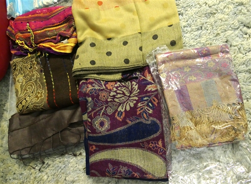 5 Brocade Pashmina Scarves, Anu by Natural Scarf with Metallic Threads, and Silk Scarf / Wrap - Earth Tones