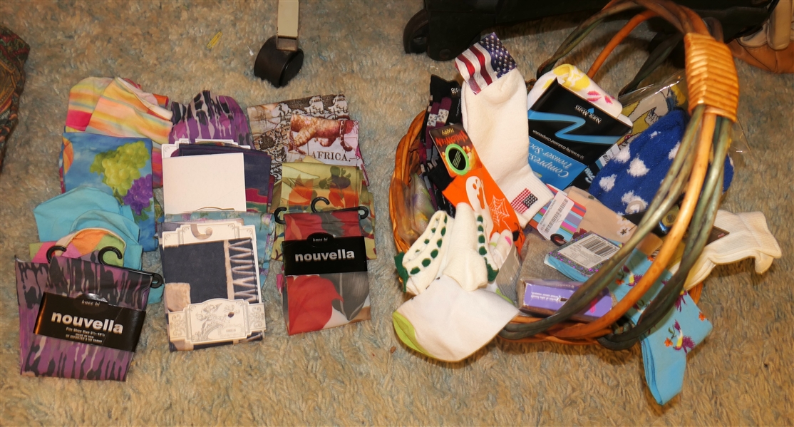 Basket of New Socks - Novella Knee Hi, Halloween, Compression Socks, Hiking Socks, Good Luck Socks, and Others