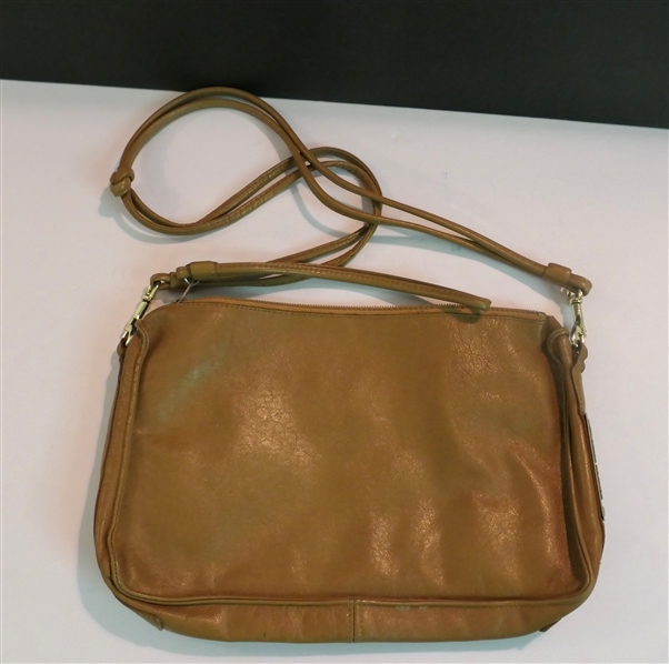 Ruth Saltz Hand Crafted Leather Hand Bag - Signed in Gold Inside Pocket - "BS" Monogram Tag on End - Soft Light Brown Leather 