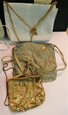 6 - Whiting and Davis Mesh Purses - Gold Mini Evening Bag, Red and White Bags - New with Tags, 2 Off White and 1 Taupe - Taupe Purse Has Some Damage to Mesh 