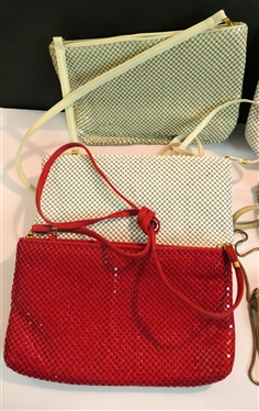 6 - Whiting and Davis Mesh Purses - Gold Mini Evening Bag, Red and White Bags - New with Tags, 2 Off White and 1 Taupe - Taupe Purse Has Some Damage to Mesh 