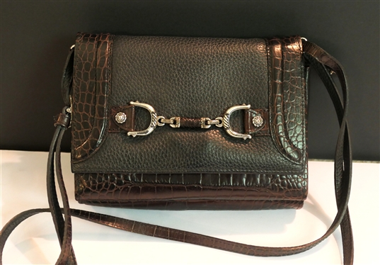Brighton Shetland Organizer Purse - Handcrafted Black and Brown Leather - Shows Little to No Use - Original Tags Inside