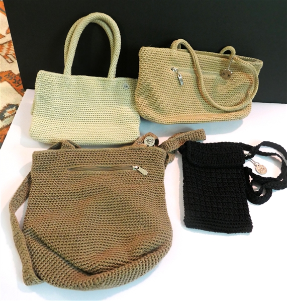 4 "The Sak" Crochet Purses - Small Black Cross Body, Double Handled Ivory, Kakhi, and Putty Colored 