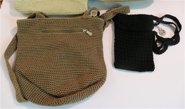 4 The Sak Crochet Purses - Small Black Cross Body, Double Handled Ivory, Kakhi, and Putty Colored 
