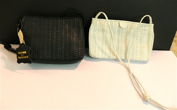 2 Ganson - Basketweave Leather Handbags - White Leather and Navy Blue Leather Leather by Ganson Hang Tag and Original Belk Tag - New Never Used