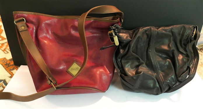 Vintage Perry Ellis Red Leather Bucket Style Bag and Stone Mountain Black Leather Purse