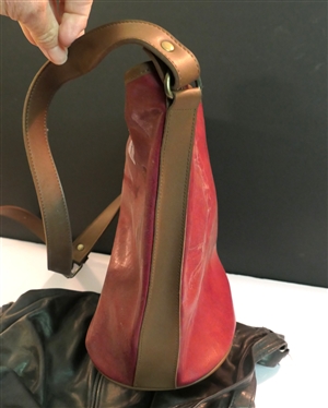 Vintage Perry Ellis Red Leather Bucket Style Bag and Stone Mountain Black Leather Purse