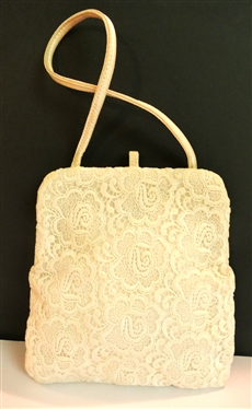 Susan Gail White Satin and Lace Evening Bag - Snap Closure with Narrow Strap