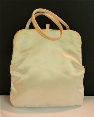 Susan Gail White Satin and Lace Evening Bag - Snap Closure with Narrow Strap