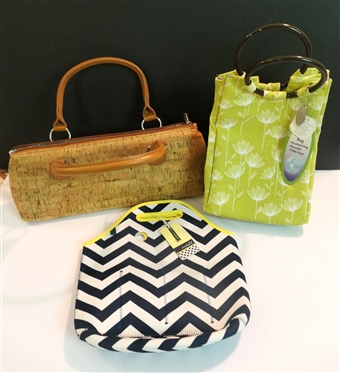 3 Insulated Lunch Bags - Gold Cork, Green Fit Fresh Chiller Bag, and Mud Pie The Graduate 6 Pack Carrier