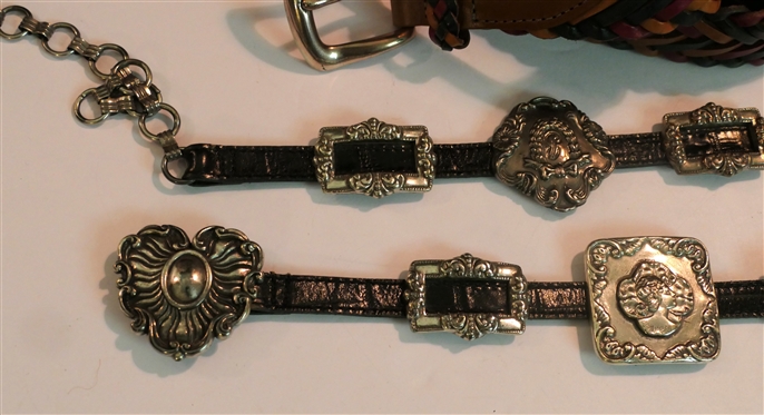 Brighton 1993 Dated Leather Station Belt with Hearts, Cherubs Laurel Framed B - Number M41503 and Brighton Multi Colored Braided Leather Belt - Size Large 