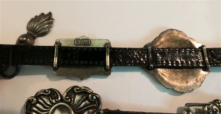 Brighton 1993 Dated Leather Station Belt with Hearts, Cherubs Laurel Framed B - Number M41503 and Brighton Multi Colored Braided Leather Belt - Size Large 