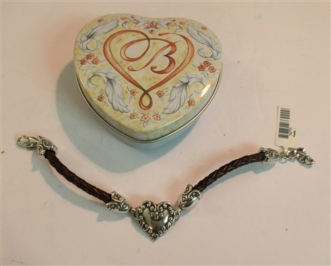 Brighton Cupid''s Bandit Leather Heart Bracelet in Original Tin Box - New with Tags 