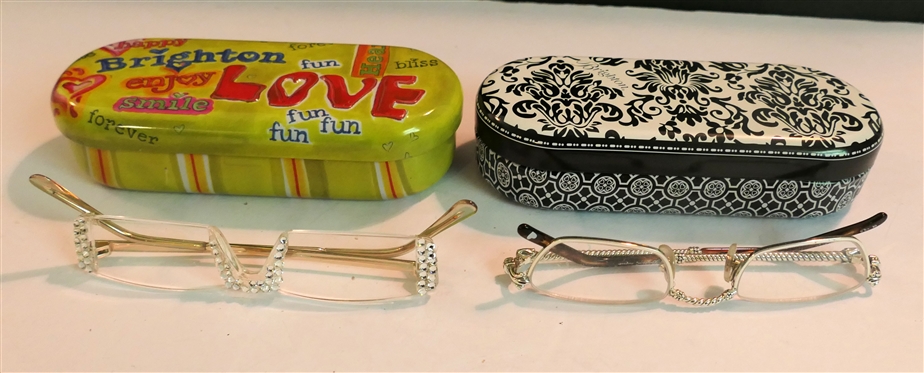 2 Pairs of Reading Glasses  in Brighton Tin Cases - 2.5 Magnification Brighton  Glasses and 1.75 Magnification with Crystals 