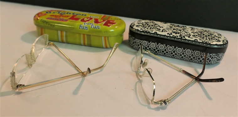 2 Pairs of Reading Glasses  in Brighton Tin Cases - 2.5 Magnification Brighton  Glasses and 1.75 Magnification with Crystals 