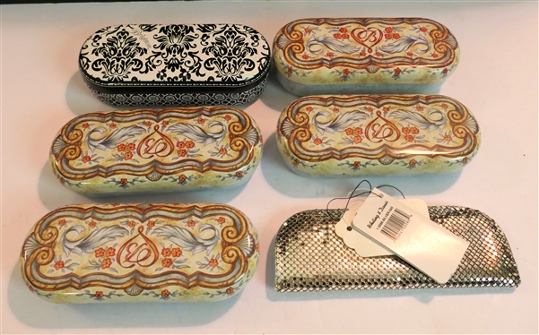 5 Brighton Tin Glasses Cases and Whiting and Davis Silver Mesh Glasses Case with Original Tags