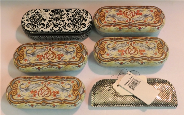5 Brighton Tin Glasses Cases and Whiting and Davis Silver Mesh Glasses Case with Original Tags