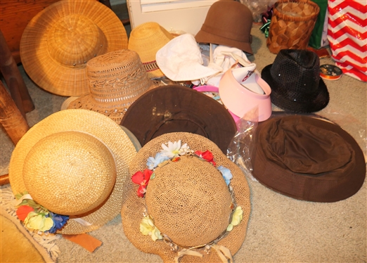 Collection of Vintage Ladies Hats - Sun Hats, Straw Hats, Visors, Sequins, Garden Hat, Scala, Etc. 