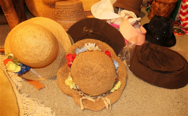 Collection of Vintage Ladies Hats - Sun Hats, Straw Hats, Visors, Sequins, Garden Hat, Scala, Etc. 