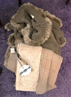 Chicos Wool and Faux Fur Sweater Wrap - Size 2 and Coco & Carmen Distinct Impressions Wrap - Both New with Tags