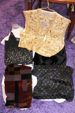 Group of Evening Wraps, Beaded Vest, Beaded Top, Velvet Wraps