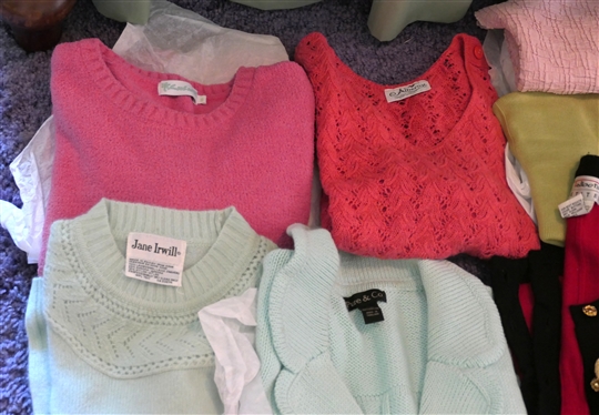 Lot of Sweaters Modern and Vintage - J.G. Hook, Sigrid Olsen Sport, Stark Reality, Lelia P, Brooks Brothers, Talbots, Jane Irwill, Lily Hand made Crochet